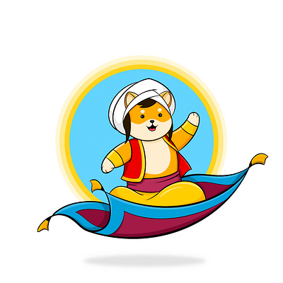 Sandbad and the flying carpet doge dogecoin dogicon doglogo illustration logo mascot mascotlogo sandbad sandbad icon sandbad logo