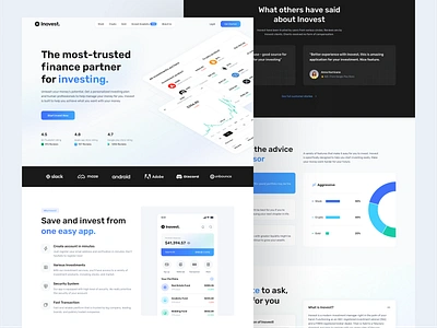 Inovest - Investment Landing Page animation app chart clean crypto design dipa inhouse faq gold invest app investment landing page mobile app stock testimonials ui ui ux web design website