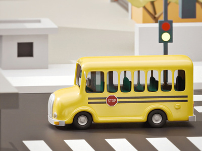 School Bus (3D vehicle) 3d 3d car 3d vehicle blender cartoon cute cycles design graphic design illustration illustrations kawaii render resources school bus stylized vehicle