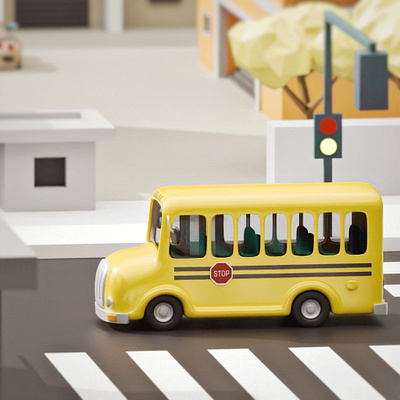 School Bus (3D vehicle) 3d 3d car 3d vehicle blender cartoon cute cycles design graphic design illustration illustrations kawaii render resources school bus stylized vehicle