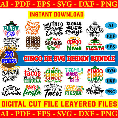 Cinco De Svg Design Bundle 3d animation branding community logo design graphic design illustration logo meliodas motion graphics typography ui vector