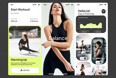 Balance fitness UI Apps app apps branding design fitness logo mobile typography ui ux workout
