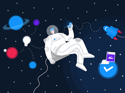 Social media Universe astronaut brand brandillustration design digitalart digitalillustration graphic design illustration newsletter rocket space universe