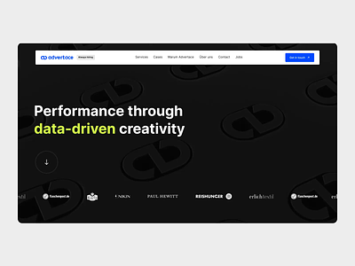 Advertace — Website 3d agency animation black blue clean design interaction intro landing page lp marketing performance ui ux web web design website white