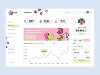 Crypto trade app app bitcoin crypto cryptoapp cryptotrade currency design ethereum homepage landing page tradeapp trading ui ux ui design