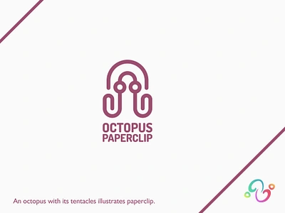 Octopus Paperclip Logo animal brand design brand designer kraken logo design logo designer logo for sale logo idea logo inspiration logomark logotype octopus office paper paperclip squid stationary stationery tentacle zzoe iggi