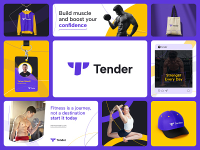 Tender-Gym, Yoga Branding, Logo design, Visual identity 3d athlete brand identity branding creative design fitness equipment fitness logo gym gym logo icon logo minimal trainer visual design web web design website