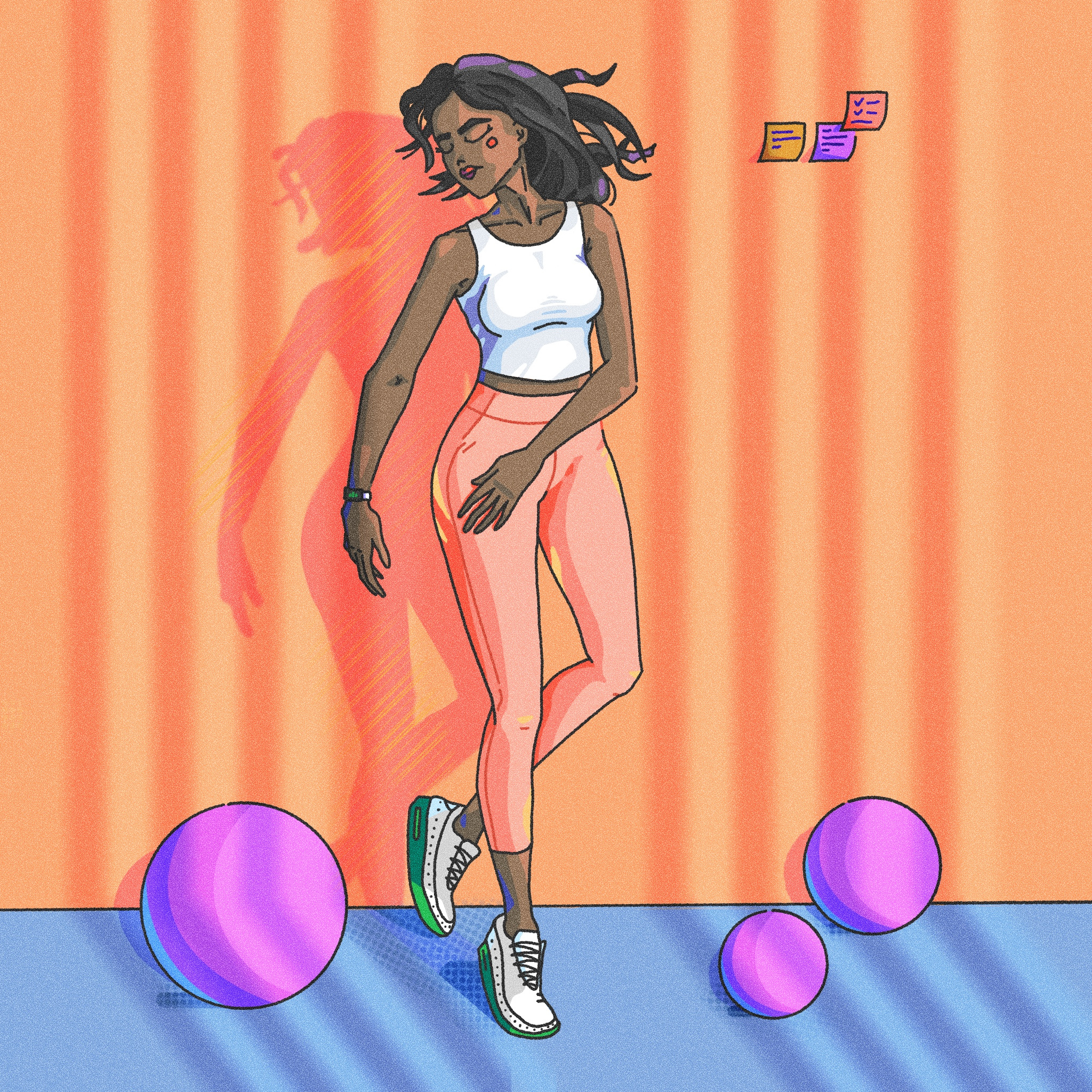 Aerobics Illu black character dance fitness gym illustration