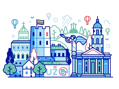 Vilnius Cityscape city cityscape concept europe flat design illustration landmarks line art lithuania old town panorama scene skyline symbols travel vilnius