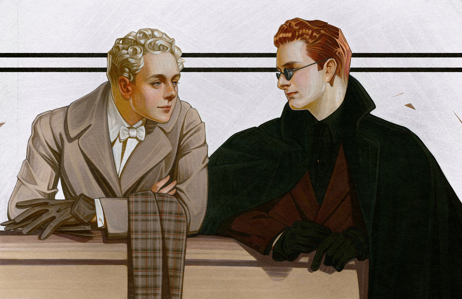 Good Omens digital elizabeth wakou fashion folioart illustration painting portrait retro vintage