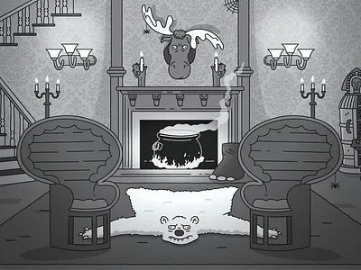 Addams Family Living Room: Simpsons Style addams family humor illustration interior design netflix the simpsons wednesday
