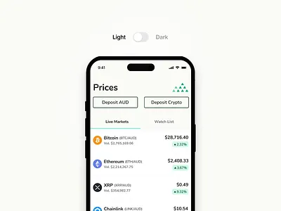 BTC Markets App Dark Mode app components crypto dark dark mode design finance interface investing mobile mobile app trading ui ux web website