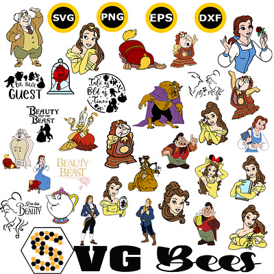 Beauty and the Beast Characters SVG graphic design logo