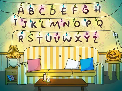 Stranger Things Living Room: Simpsons Style humor illustration interior design living room simple stranger things the simpsons whimsy