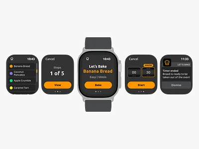 Let's Bake 🥐 Companion Watch App app baking food recipe app reminders timer ui uidesign watch watch app watch design
