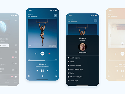 Music mobile app UI design app app design clean creative design figma flat fresh glassmorphism minimal mobile music streaming trending ui uiux ux vector