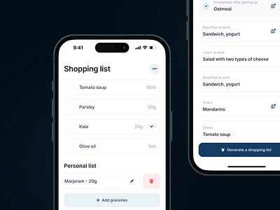 Nutritionist – Shopping list & product details analysis analytics app cards clean design food health healthcare ios measure medical minimal mobile modern nutritionist product shopping ui white