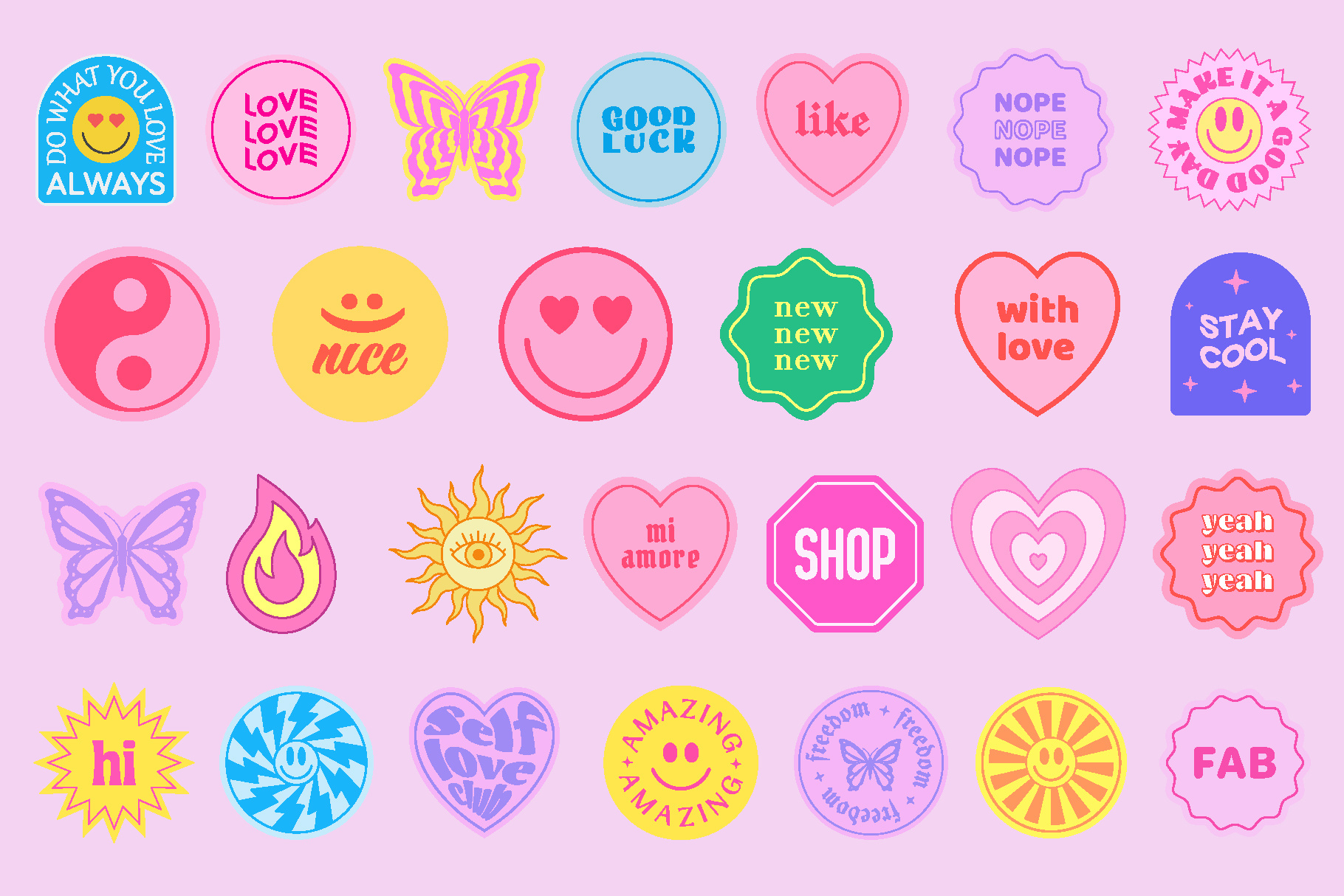 Y2K STICKERS PACK. COOL POP ART PATCHES. by Craftlove on Dribbble