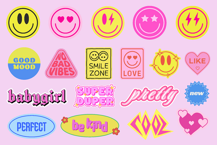 Y2K STICKERS PACK. COOL POP ART PATCHES. by Craftlove on Dribbble