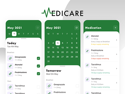 Medicine App animation app application branding calendar care design freelancer graphic design illustration inspiration inspire logo medical medicine typography ui ux web