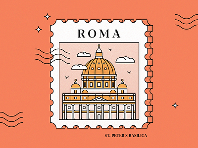 Postage Stamp of Rome, Italy architecture artwork building buildings cathedral design graphic design graphicdesign illustration italy italy illustration lineart postage stamp roma rome stamp stamp collection stamp design vector vector graphics