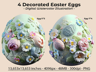 Easter Bunnies with Flowers and Eggs Collection illustration photoshop scrapbook