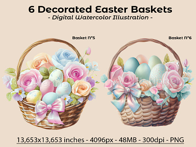 Easter Bunnies with Flowers and Eggs Collection illustration photoshop scrapbook