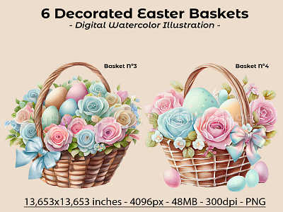 Easter Bunnies with Flowers and Eggs Collection illustration photoshop scrapbook