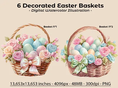 Easter Bunnies with Flowers and Eggs Collection illustration photoshop scrapbook