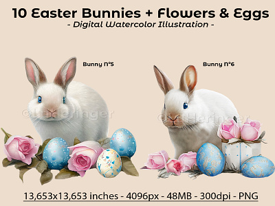 Easter Bunnies with Flowers and Eggs Collection illustration photoshop scrapbook