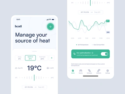 heati - Heat management app app bottom navigation chart controler heat heating intelligent home management mobile mobile app schedule slider smart home temperature toggle switch ui ux