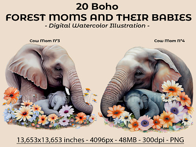 20 Boho Forest Moms and Their Babies Collection illustration photoshop scrapbook