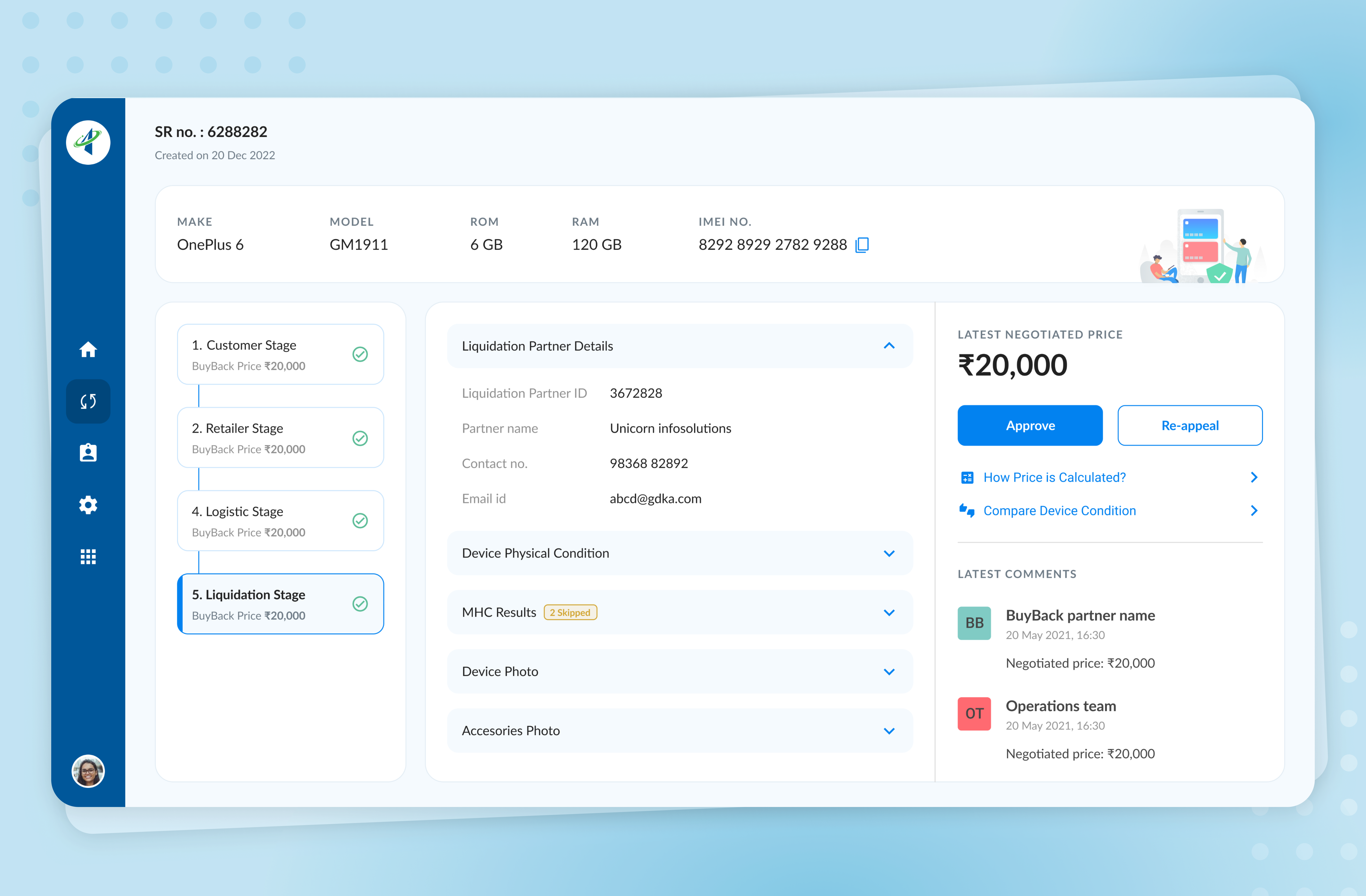 Redesigning BuyBack Dashboard approve card chat comment dashboard dropdown list menu price reject timeline ui ux