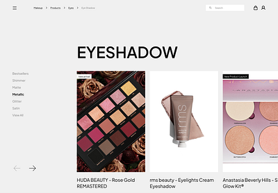 Cosmetics e-commerce ecommerce onlineshop productslist ui website
