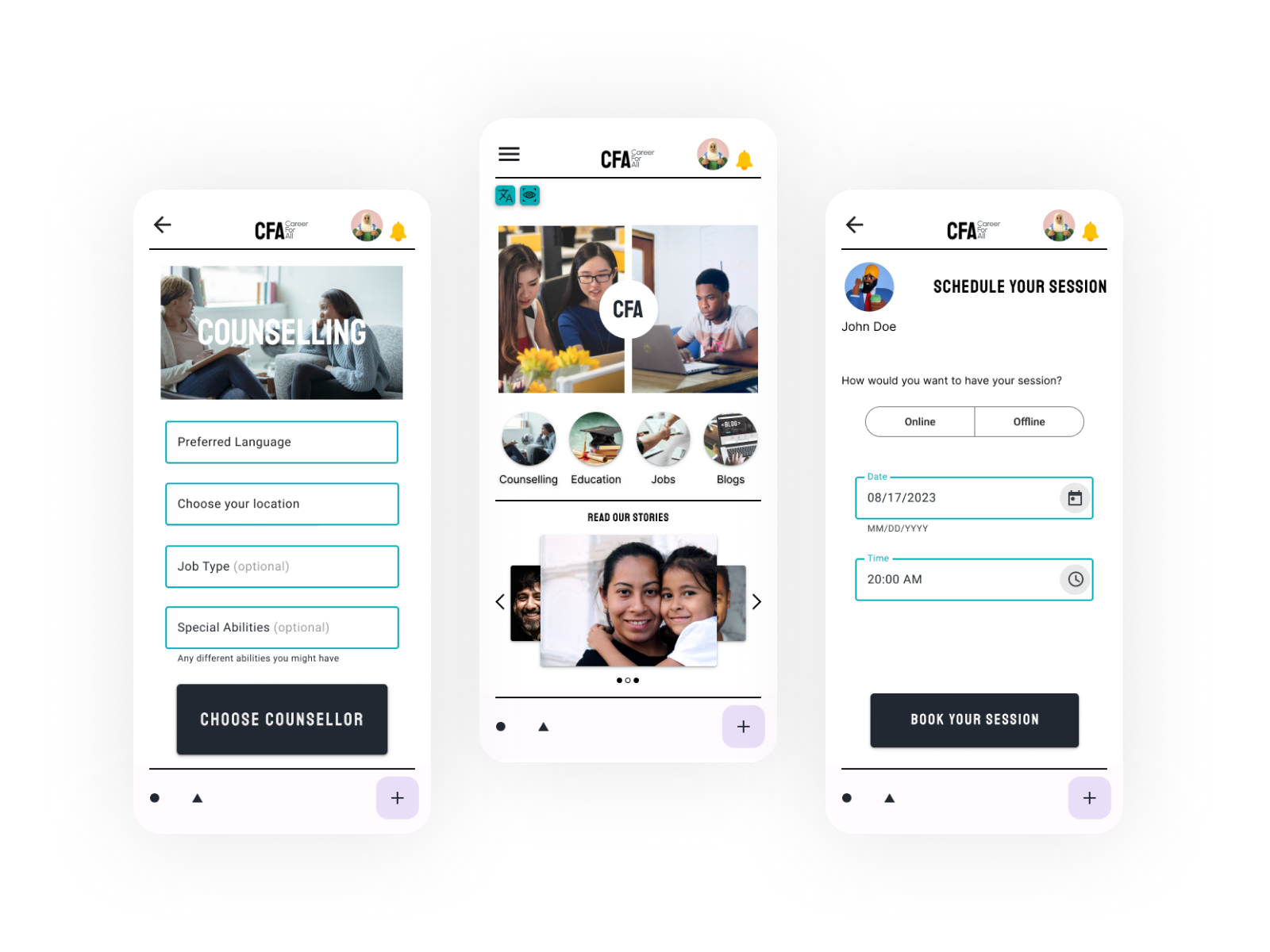 CFA - Career for All app branding design graphic design illustration logo responsive design typography ui ux vector website