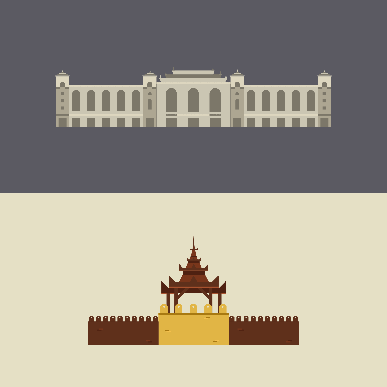 Yangon & Mandalay design flat graphic design illustration vector