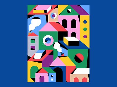 City abstract blocks bold building city colorful geometric houses illustration shapes town windows