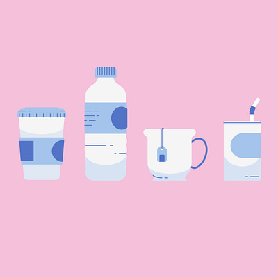 Illustrated Set of Drinks blue coffee design drinks graphic design icon illustration juice mug pink vector water bottle
