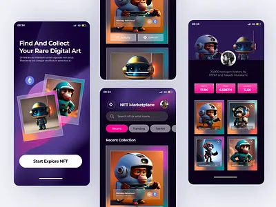 NFT Marketplace - Mobile App app blockchain crypto crypto art cryptocurrency etherium mobile mobile app mobile ui nft nft art nft design nft marketplace nft mobile nfts ui ui ux ui design uidesign uiux