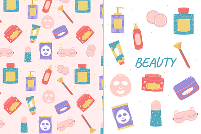 Collection of cosmetics for face, body. Pattern beauty body bottle care collection cosmetic cream face hygiene illustration lotion pattern skin spa vector