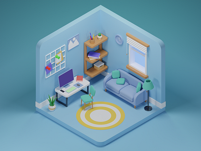 Freelancer room 3d 3d illustration adobe photoshop app blender cartoon design graphic design landing page stylized ui web design