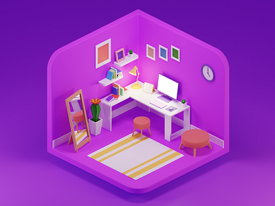 Home office 3d 3d illustration adobe photoshop app blender cartoon cozy design illustration isometric low poly render ui web design