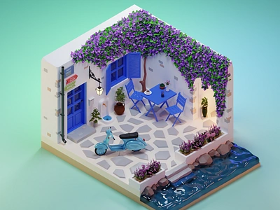 Greek courtyard 3d 3d illustration adobe photoshop app blender cartoon design diorama greece illustration landing page logo low poly ui web design