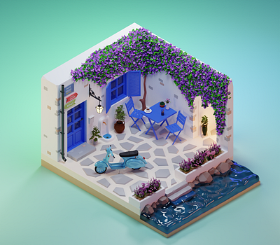 Greek courtyard 3d 3d illustration adobe photoshop app blender cartoon design diorama greece illustration landing page logo low poly ui web design