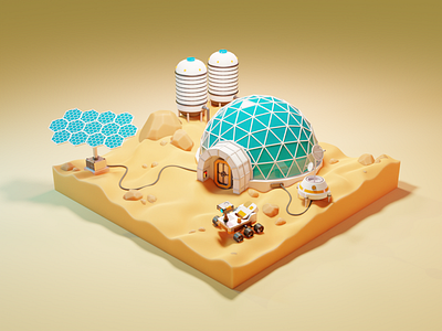 Mars colony 3d 3d illustration adobe photoshop app blender cartoon design illustration landing page logo low poly mars render ui uiux web design