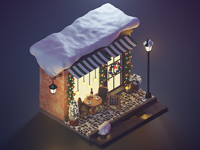 Winter cafe 3d 3d illustration adobe photoshop app blender cartoon christmas cozy design illustration landing page logo low poly stylized ui uiux web design winder