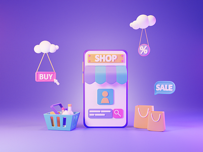 Online shopping 3d 3d illustration adobe photoshop app blender cartoon cozy design illustration landing page logo low poly stylized ui uiux web design