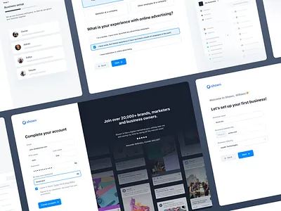 Shown AI • Onboarding flow clean collaboration components design system dropdown figma flow form inputs invite list modals onboarding product design saas steps tasks teamwork testimonial ui kit