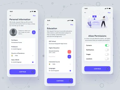 Education App Flow app clean design education information intactive mobile mobile app modern permission personal pro professional prototype ui ux