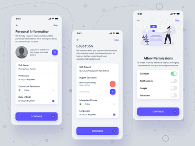 Education App Flow app clean design education information intactive mobile mobile app modern permission personal pro professional prototype ui ux